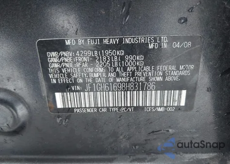 2008 Subaru Impreza 2.5I z USA, uszkodzony, nr VIN JF1GH61698H831786